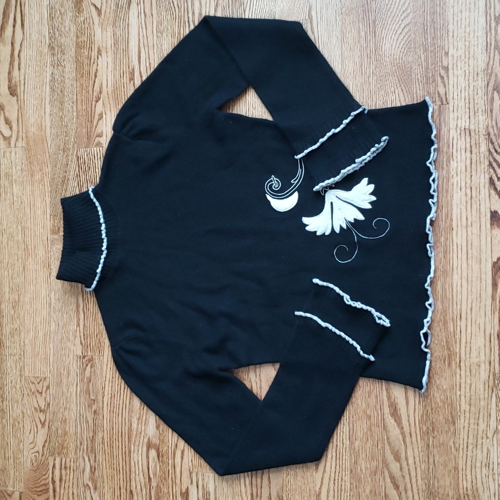 (L) NILS Sportswear Angora Lambswool Vinage Turtleneck Sweater Ruffle Bell